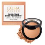 LAURA GELLER NEW YORK Baked Double Take Powder Foundation – Longwear Buildable Medium to Full Coverage – Matte Finish – Non-Caking Formula– Handmade in Italy – Mature & Sensitive Skin – Medium