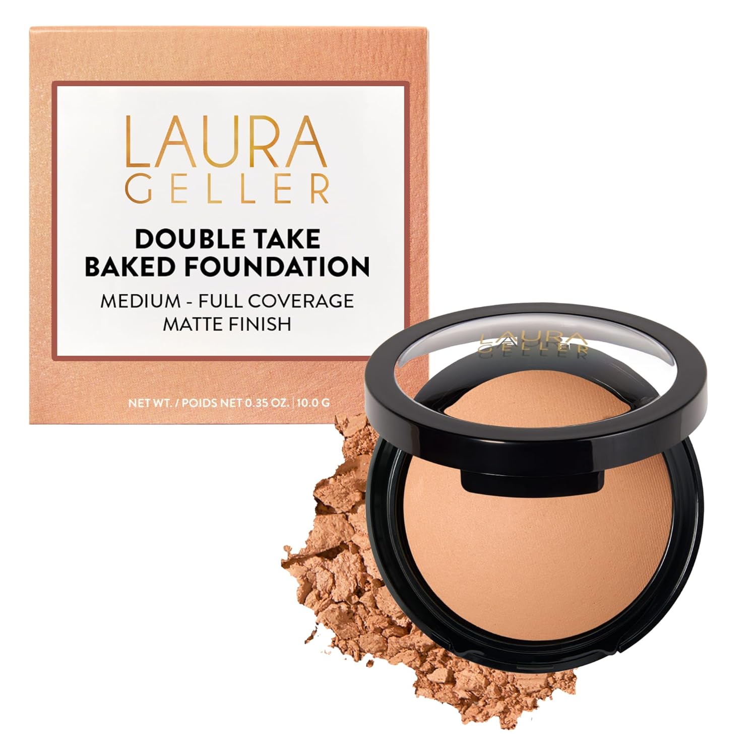 Laura Geller Baked Double Take Powder Foundation: Buildable Matte Coverage. LAURA GELLER NEW YORK Baked Double Take Powder Foundation – Longwear Buildable Medium to Full Coverage – Matte Finish – Non-Caking Formula– Handmade in Italy – Mature & Sensitive Skin – Medium