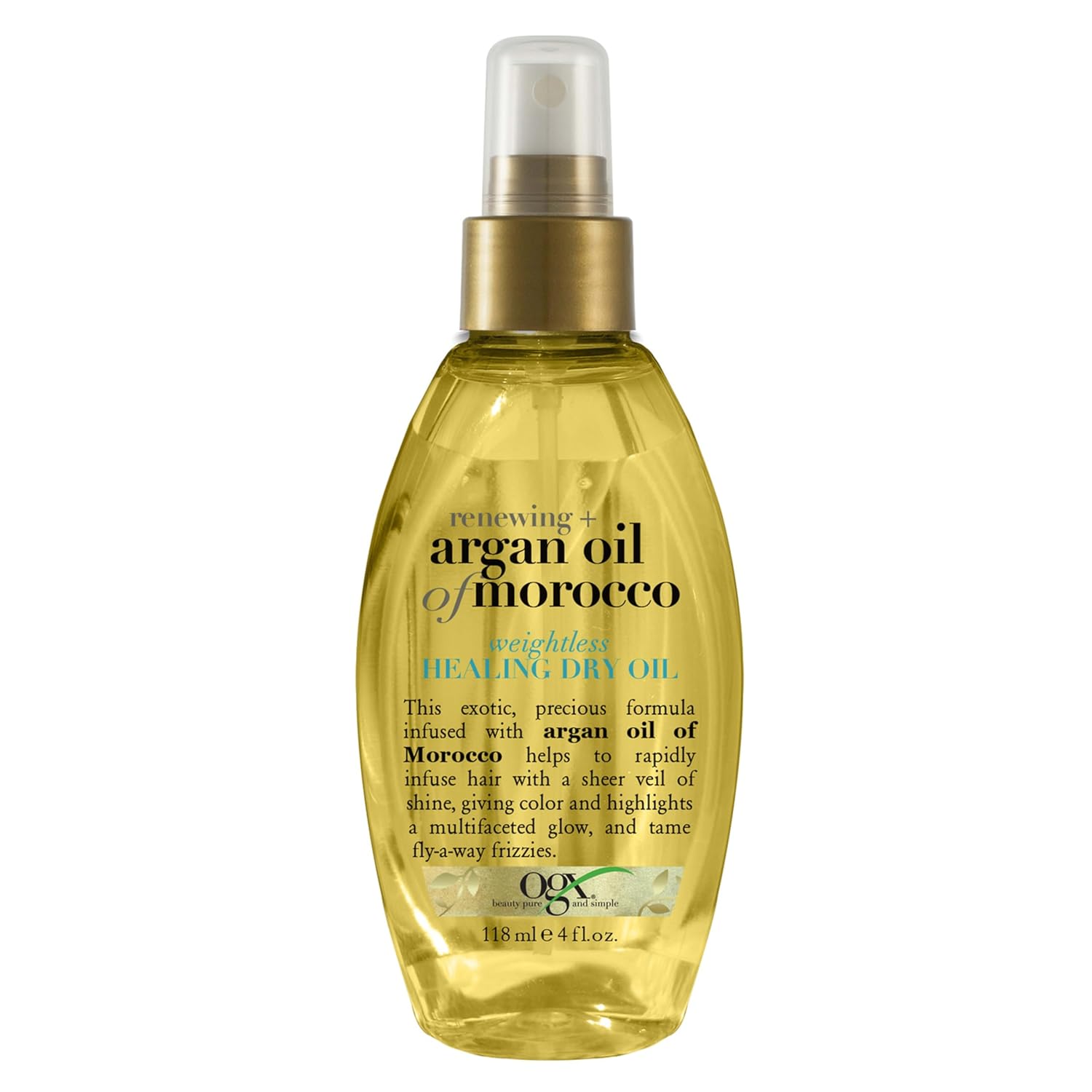 Lightweight Argan Oil Spray for Frizz, Split Ends, Paraben-Free OGX Renewing + Argan Oil of Morocco Weightless Healing Dry Oil Spray, Lightweight Hair Oil Mist for Split Ends, Frizzy Hair and Flyaways, Paraben-Free, Sulfated-Surfactants Free, 4 Fl Oz