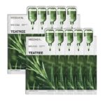 MEDIHEAL Essential Face Mask [Teatree] Calming Moisutre 10 pcs. with 99% Purity Teatree for Intensive Soothing, Deep Hydration - suitable for acne-prone skin - Vegan Formula Korean Sheet Mask