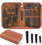 MINKINH Manicure Set Professional Nail Clipper Kit-26 Pieces Stainless Steel Manicure Kit,Nail Care Tools with Luxurious Travel Case (Brown)