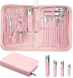 MINKINH 26-Piece Professional Manicure Set，Features Stainless Steel Tools, Carbon Steel Clippers & Travel Case for Women's Home and Travel Grooming(Pink)