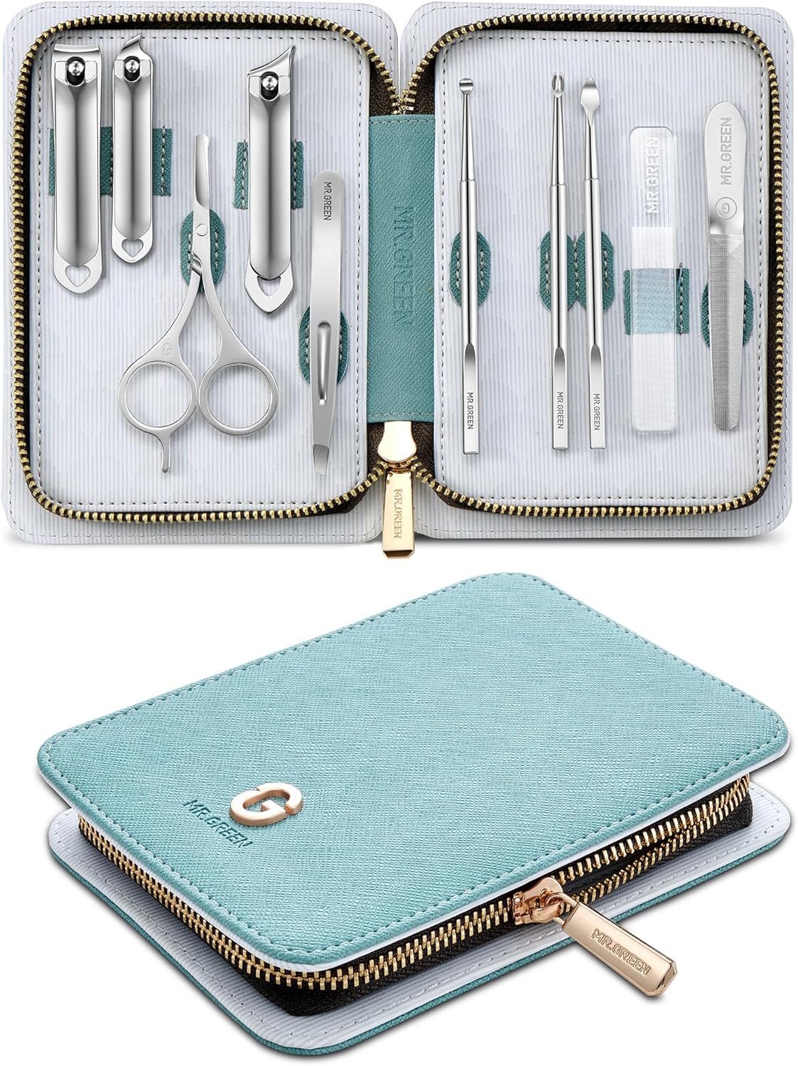 MR.GREEN 10-in-1 Stainless Steel Nail Care Kit, Portable and Stylish MR.GREEN Manicure Kit 10 in 1, German Stainless Nail Clippers Set, Professional Personal Nail Care Kit Manicure Pedicure Set, Portable Travel Nail Kit with Exquisite Leather Case for Men & Women