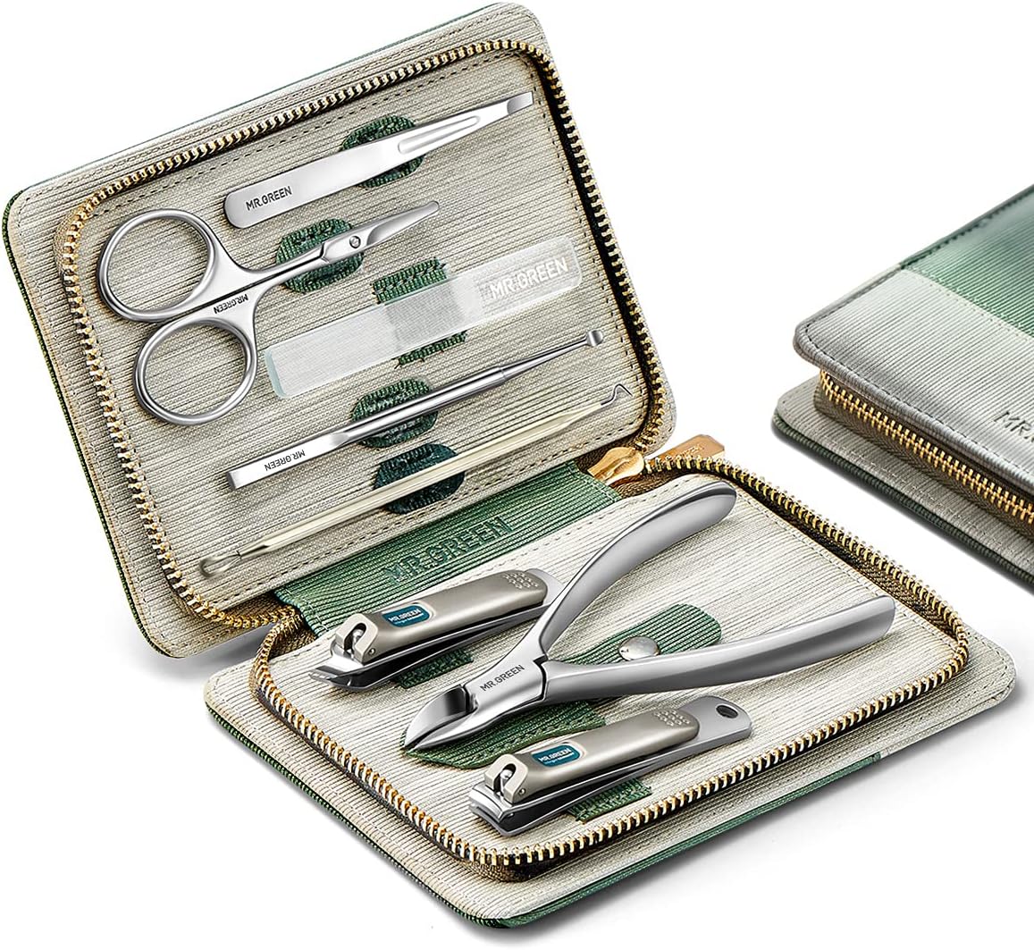 MR.GREEN Stainless Steel Manicure & Pedicure Set in Green Case MR.GREEN Manicure Sets Pedicure Kits Stainless Steel Nail Clipper Personal Care Tools with PU Leather Case (Green)