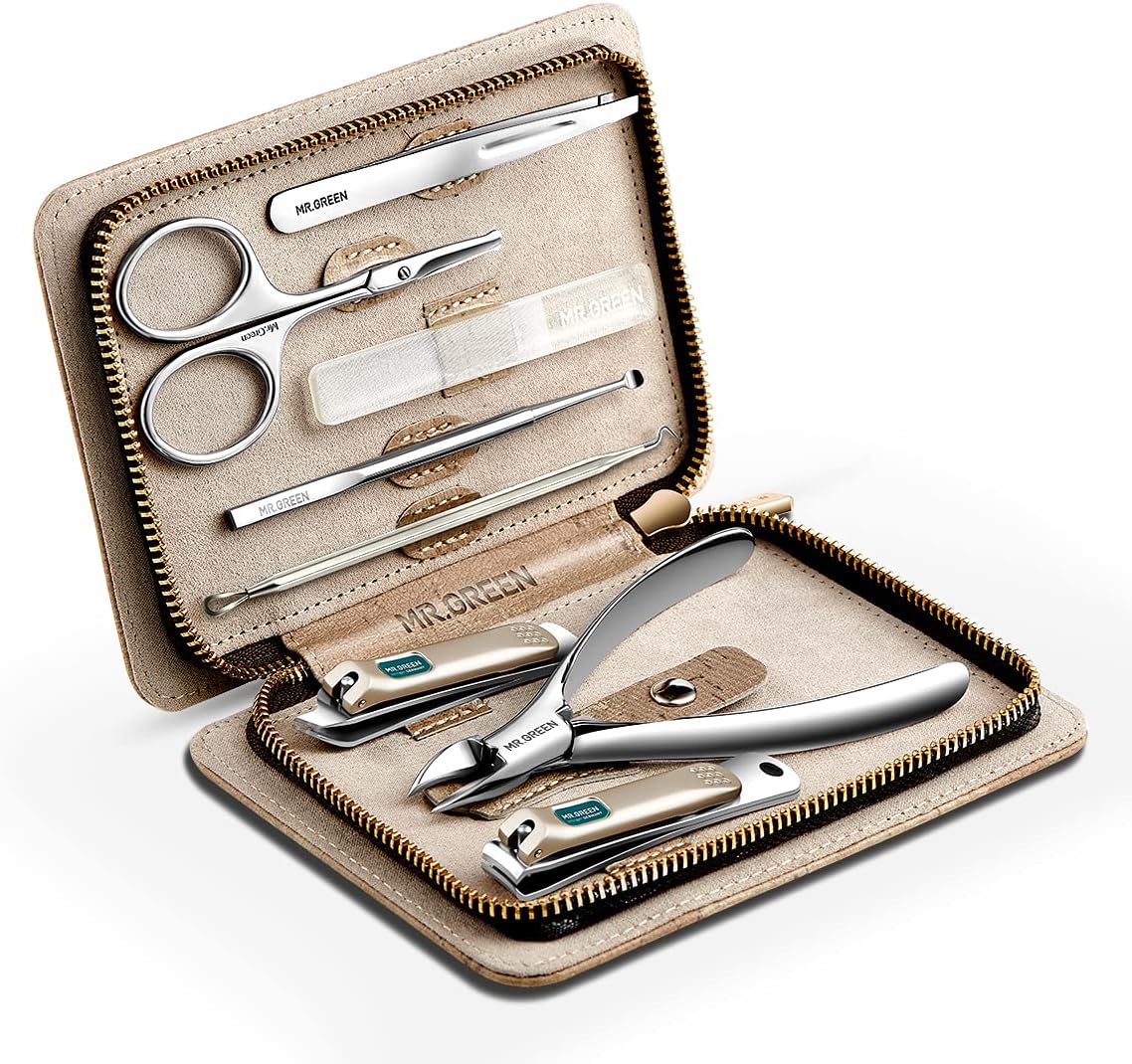 MR.GREEN Stainless Steel Nail Care Set in Gray Case MR.GREEN Manicure Sets Pedicure Kits Stainless Steel Nail Clipper Personal Care Tools with PU Leather Case (Gray)