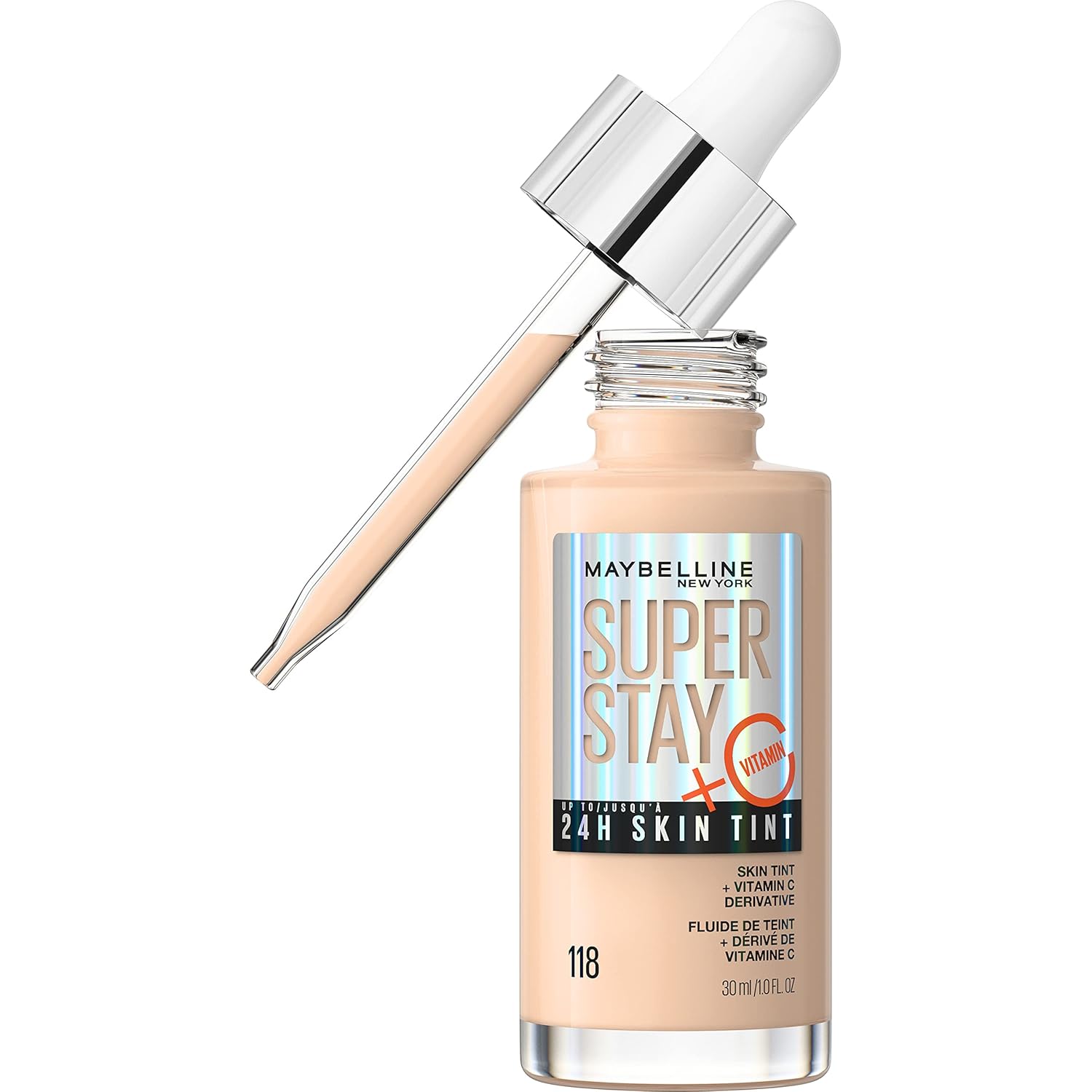 Maybelline Super Stay 24HR Radiant Foundation with Vitamin C Maybelline Super Stay Up to 24HR Skin Tint, Radiant Light-to-Medium Coverage Foundation, Makeup Infused With Vitamin C, 118, 1 Count