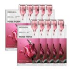 MEDIHEAL Essential Face Mask [PDRN] Healthy Glow 10 pcs. with 99% Purity White Rose PDRN for Glass Skin, Pore Care, Skin Firming - Home Skin Care & Vegan Formula Korean Beauty Sheet Mask