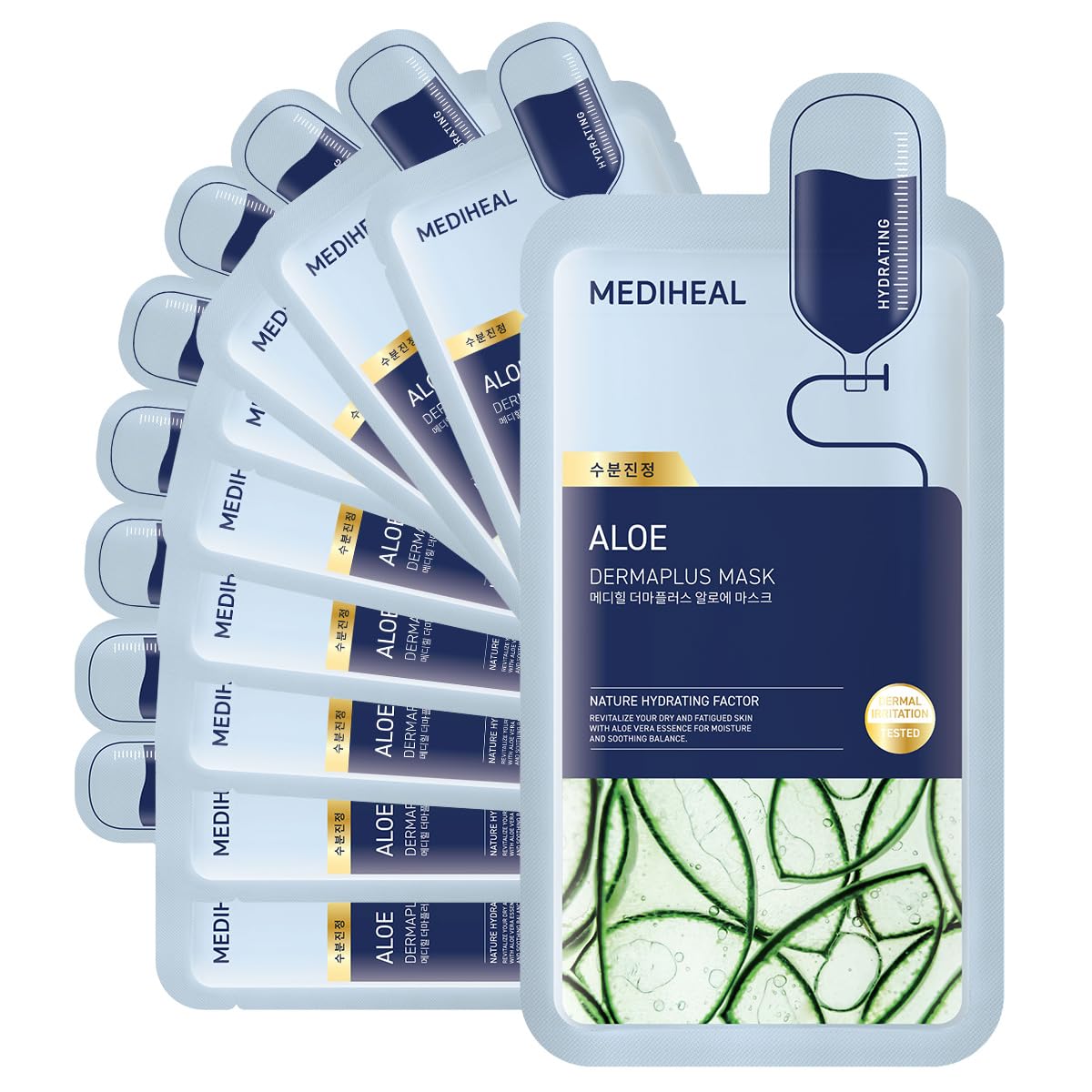 Mediheal Aloe Sheet Masks: Daily Hydration for Skin Mediheal Dermaplus Aloe Mask (10 Counts) - Daily Vegan Mask for Hydrating Skin with Panthenol & Hyaluron, Korean Self Skin Care Sheet Mask