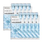 Mediheal Essential Face Mask [Hyaluronic Acid] Ultra Hydration 10 pcs. with 98% Purity Hyaluronic Acid for long-lasting, deep hydration, Moisture Barrier - Travel Size, Vegan Formula Korean Sheet Mask