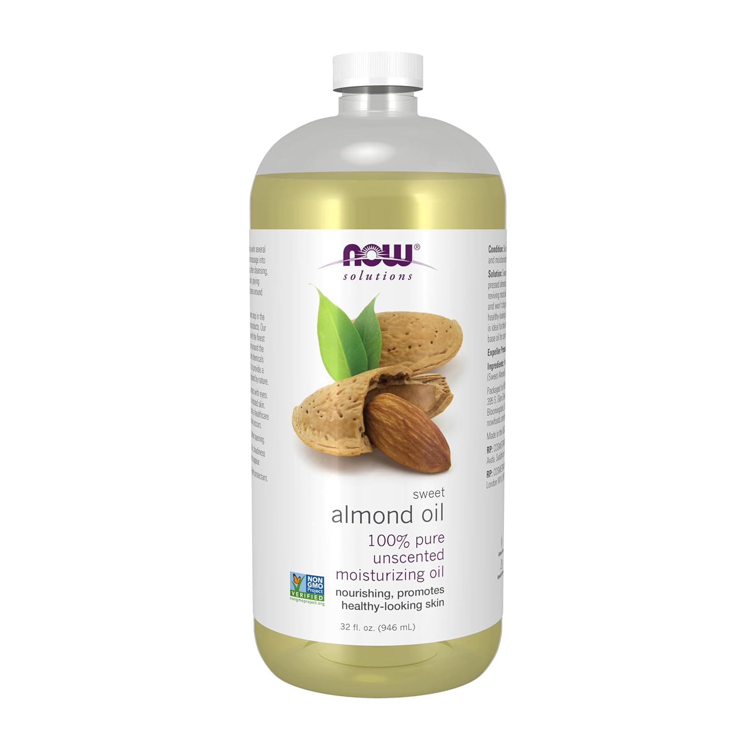 NOW Foods Sweet Almond Oil: 100% Pure Moisturizer, 32 oz. NOW Foods Solutions, Sweet Almond Oil, 100% Pure Moisturizing Oil, Promotes Healthy-Looking Skin, Unscented Oil, 32-Ounce