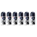 Nivea Men Black & White Invisible Fresh Roll On Deodorant 50ml | 72H Anti-Perspirant Protection | No White Marks or Yellow Stains | Long-Lasting | Gentle on Skin | Travel Size for Men | 6-Pack