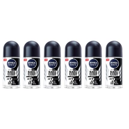 Nivea Men Black & White Invisible Fresh Roll On Deodorant 50ml | 72H Anti-Perspirant Protection | No White Marks or Yellow Stains | Long-Lasting | Gentle on Skin | Travel Size for Men | 6-Pack