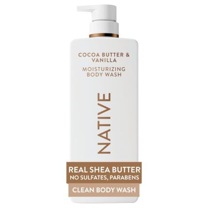 Native Cocoa Butter & Vanilla Scent 24-Hour Moisturizing Bodywash for Women & Men, Clean & Gentle, for Dry or Sensitive Skin, Keeps Skin Healthy & Smooth, Free of Sulfates, Cruelty-Free, 22 oz