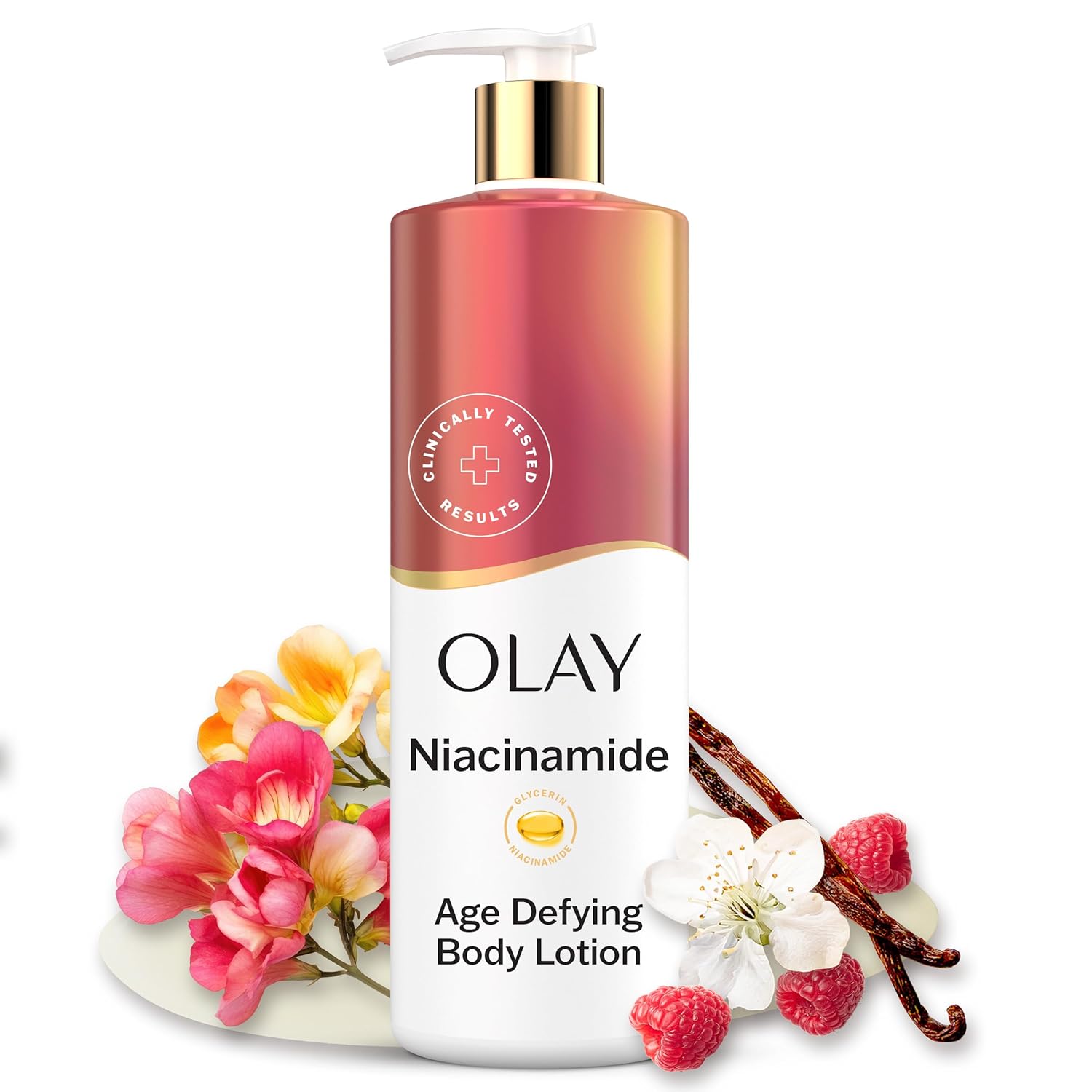 Olay Age-Defying Body Lotion with Niacinamide, 24hr Hydration Olay Body Lotion for Women, Age Defying with Niacinamide Serum, Visibly Reduce Signs of Skin Aging, 24hr Moisture & Hydration, Fast Absorbing Formula, Vitamin B3 Complex, For All Skin Types, 17 fl oz