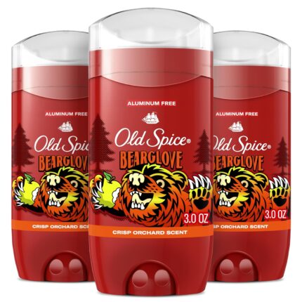 Old Spice Aluminum Free Deodorant for Men, 24/7 Odor Protection, 24/7 Freshness & Lasting Scent, Goes on Clear, Bearglove with Crisp Orchard Scent, 3.0 oz (Pack of 3)