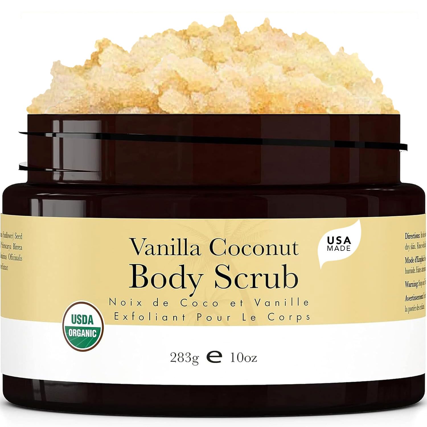 Organic Vanilla Coconut Body Scrub: Moisturizing Exfoliator for Sensitive Skin Organic Vanilla Coconut Body Scrub - USA Made Sugar Scrub with Natural Ingredients, Moisturizing Body & Foot Exfoliator for Dry and Sensitive Skin, Removes Dead Skin Cells & Reduces Ingrown Hair