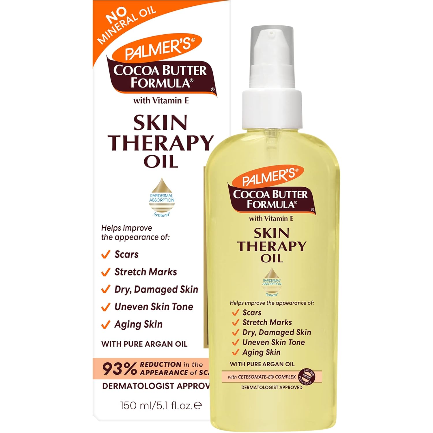 Palmer's Cocoa Butter Body Oil: Smooth, Hydrate, Repair Skin. Palmer's Cocoa Butter Formula Skin Therapy Moisturizing Body Oil with Vitamin E & Pure Argan Oil, Deep Body Moisturizer for Dry, Damaged Skin, Scars or Stretch Marks, 5.1 Fl Oz (Pack of 3)