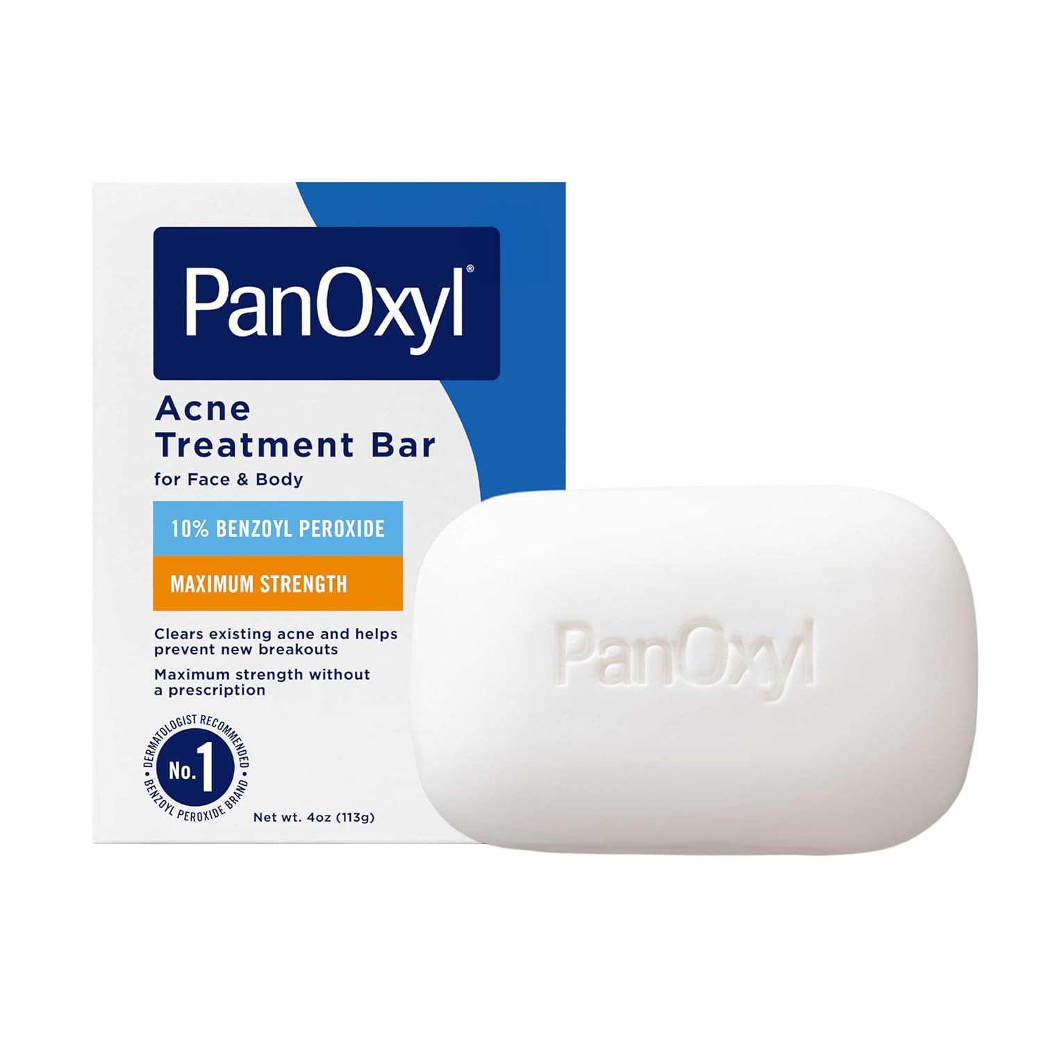 PanOxyl Maximum Strength Acne Treatment Bar with 10% Benzoyl Peroxide PanOxyl Acne Treatment Bar with 10% Benzoyl Peroxide, Maximum Strength Bar Soap for Face, Chest and Back, Benzoyl Peroxide Soap Body Wash, Vegan, For Acne Prone Skin, 4 oz