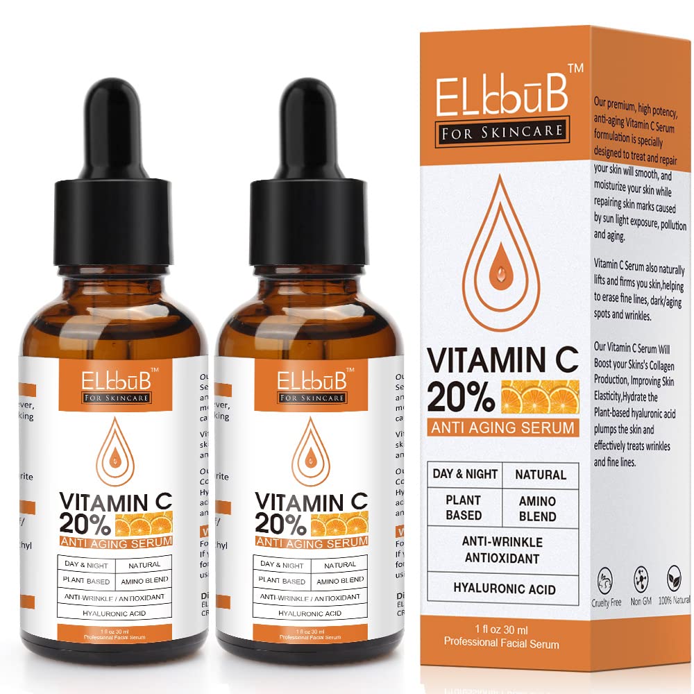 Premium 20% Vitamin C Serum (2-Pack) with Hyaluronic Acid & Premium 20% 𝐯𝐢𝐭𝐚𝐦𝐢𝐧 𝐜 𝐬𝐞𝐫𝐮𝐦 - (2PACK) with Hyaluronic Acid, Retinol & Amino Acids - Boost Skin Collagen,Hydrate & Plump Skin, Anti Aging & Wrinkle Facial Serum