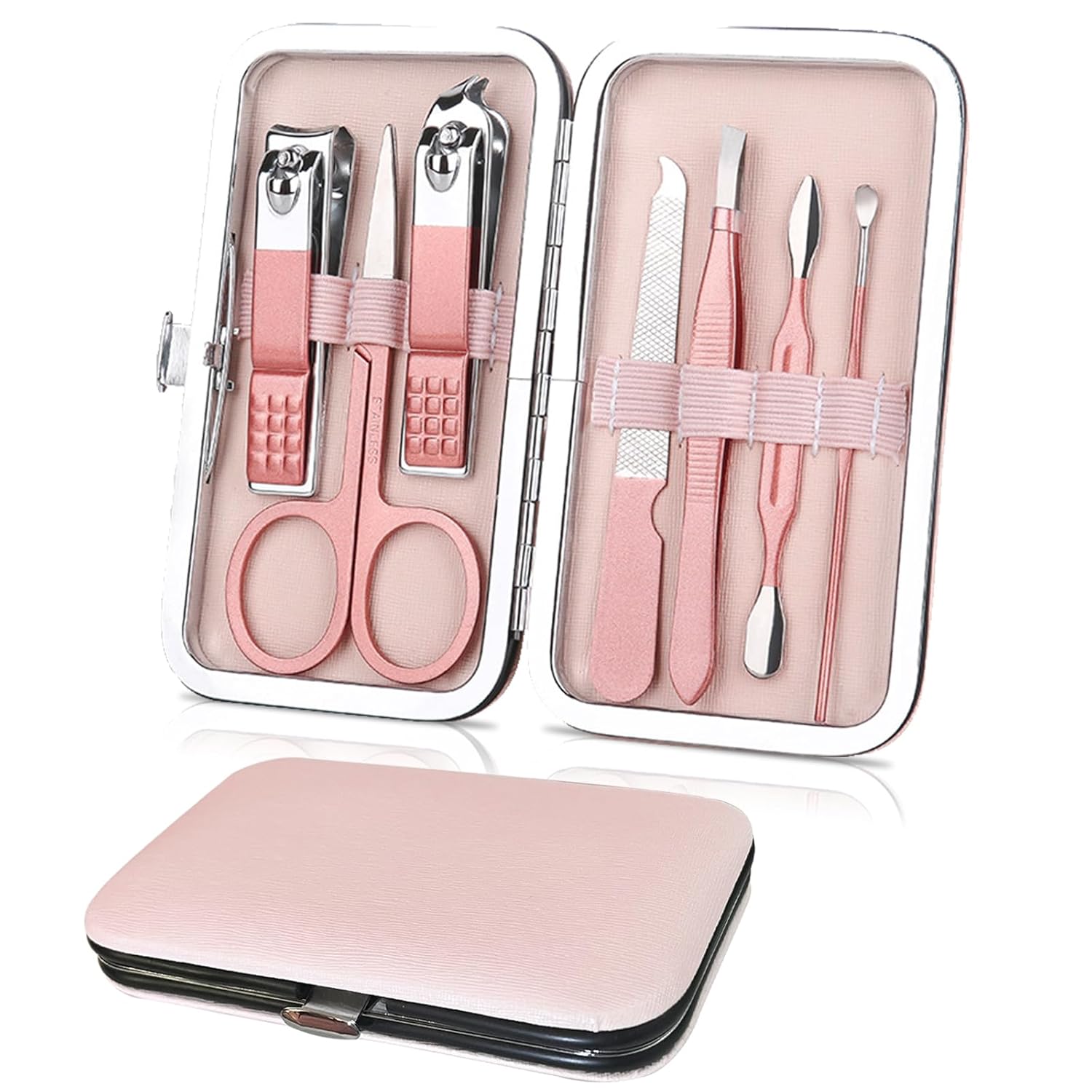 Premium 7-in-1 Manicure Set with Travel Case for Women WOXVM Premium Manicure Set, 7 in 1 Professional Nail Clippers Scissors Pedicure Kit, Stainless Steel Cuticle Nail Care Tools with Luxurious Travel Case, Portable Manicure Grooming Kit Gift for Women