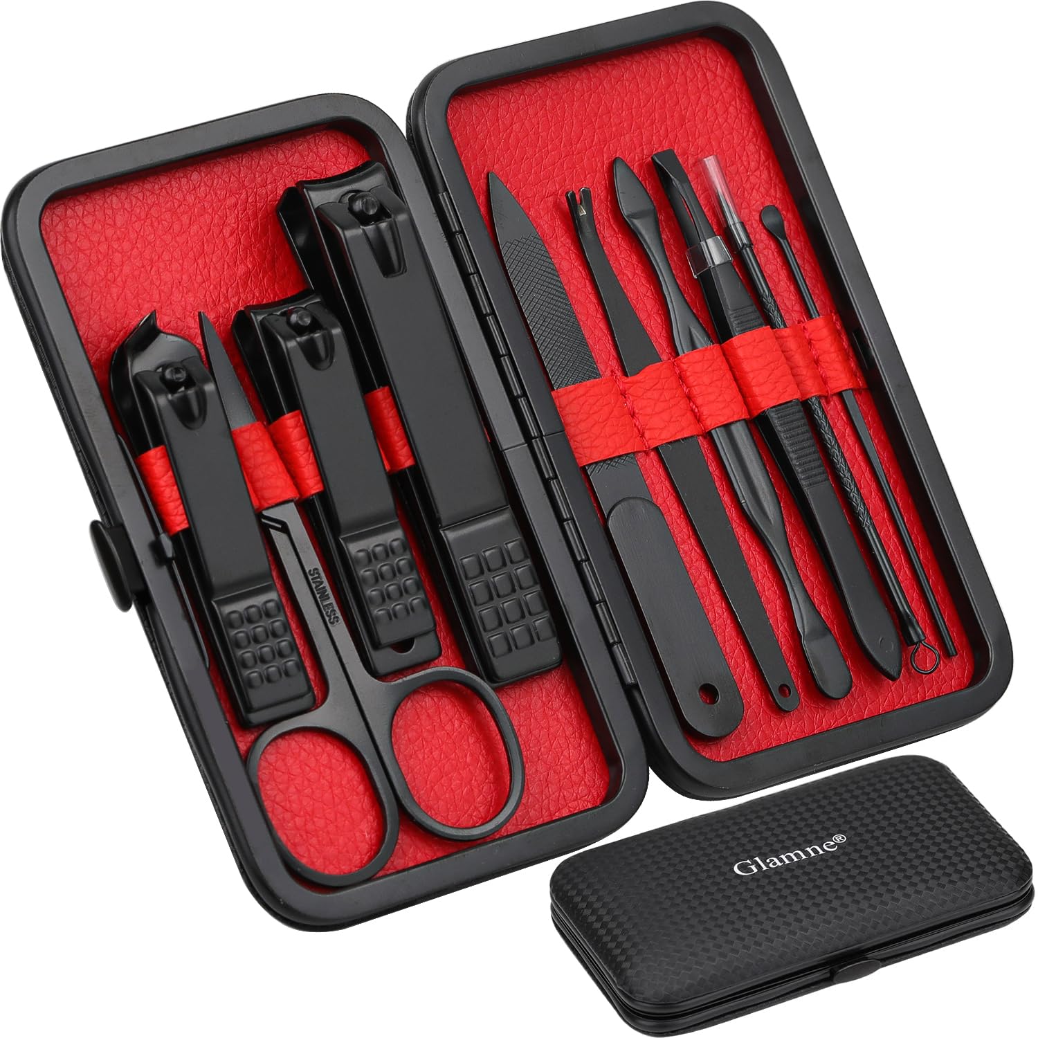 Professional 10-in-1 Nail Care Kit with Leather Case Glamne Manicure Set Nail Clippers Kit Professional Stainless Steel Nail Care Tools with Leather Travel Case 10 in 1 Black