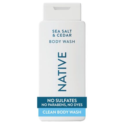 Native Sea Salt & Cedar Scent 24-Hr Refreshing Clean Body Wash for Men & Women, for All Skin Types Incl. Sensitive, Leaves Skin Feeling Clean & Soft, Free of Phthalates, Sulfates & Parabens, 18 oz