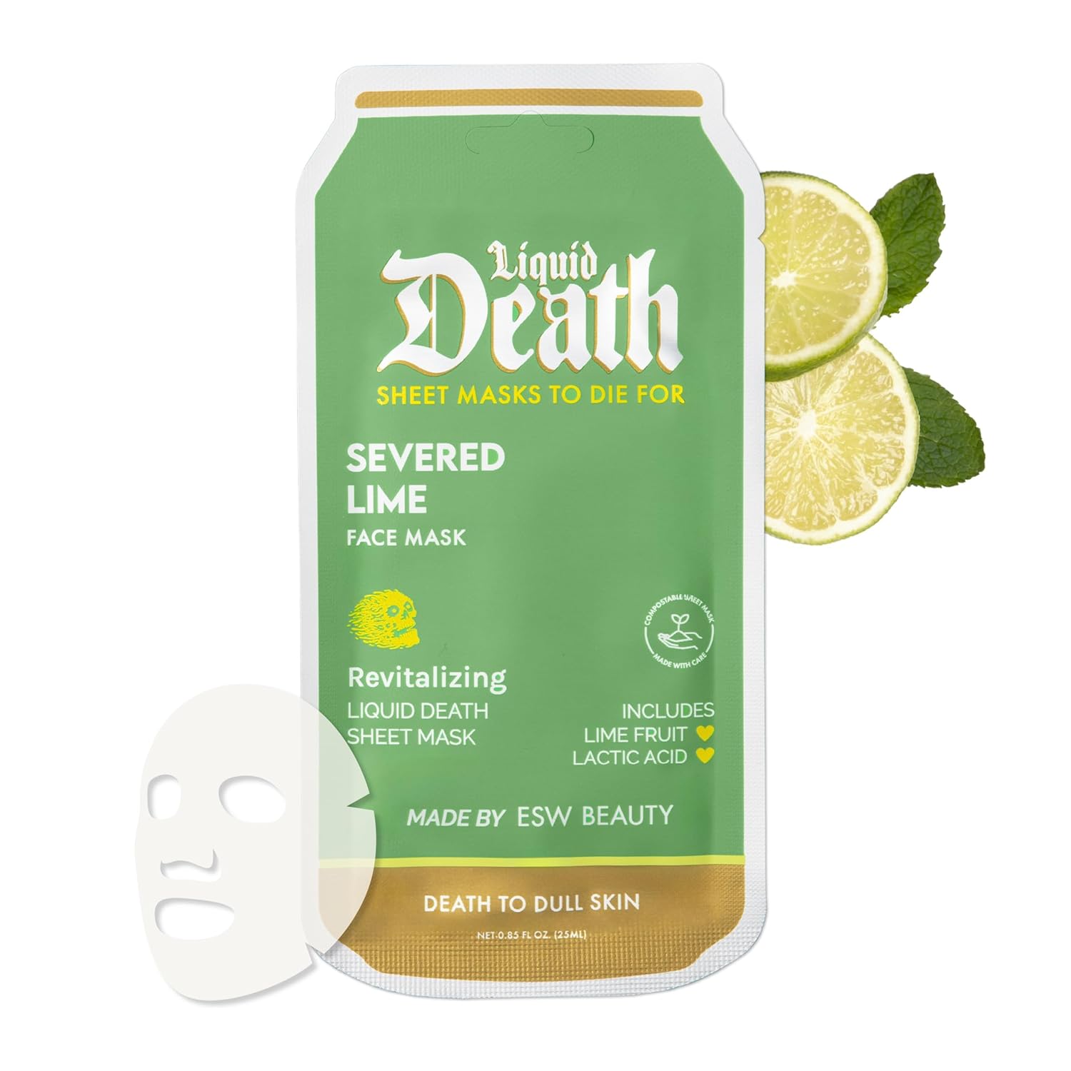 Revitalizing Face Mask with Vitamin C & Niacinamide for Radiant ESW Beauty Liquid Death x Severed Lime Revitalizing Face Mask – Vitamin C, Glutathione & Niacinamide for Smooth, Glowing Skin, Texture & Hydration – Skincare Gifts for Women