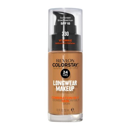 Revlon Liquid Foundation, ColorStay Face Makeup for Combination & Oily Skin, SPF 15, Longwear Longwear Medium-Full Coverage with Matte Finish, Natural Tan (330), 1 fl oz