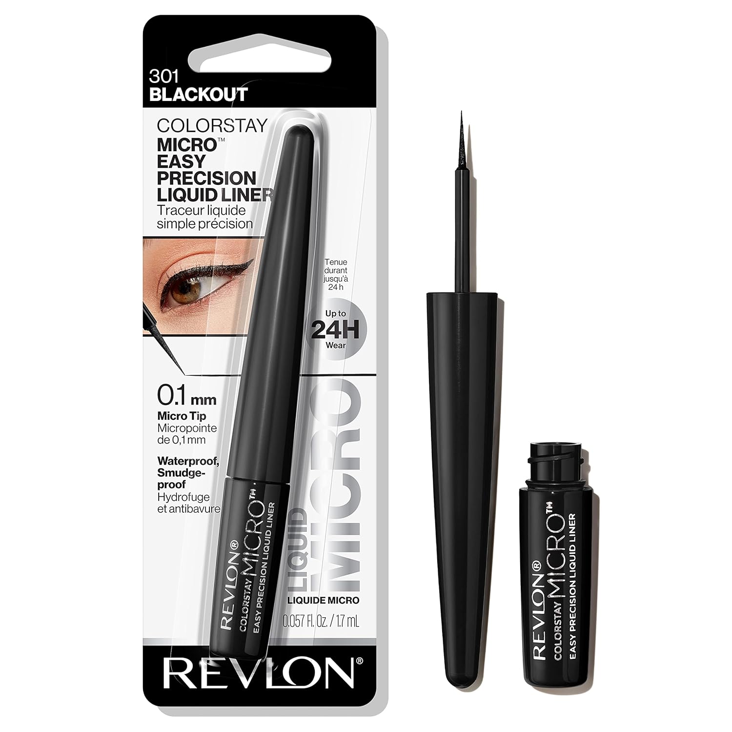 Revlon ColorStay Micro Liquid Eyeliner: Waterproof, Smudgeproof, Black REVLON ColorStay Micro Easy Precision Liquid Eyeliner, Waterproof, Smudgeproof, Longwearing with Felt Tip Applicator, 301 Blackout, 0.057 fl oz