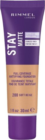 Rimmel London Stay Matte Liquid Mousse - 200 Soft Beige - Foundation, Lightweight, Shine Control, Oil-Free, 1oz