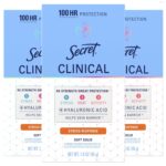 Secret Clinical Strength Antiperspirant Deodorant for Women, Stress Response, 3X Stress & 72hr Sweat & Odor Protection, PH Balancing Minerals, Soft Solid, 1.6 oz (Pack of 3)