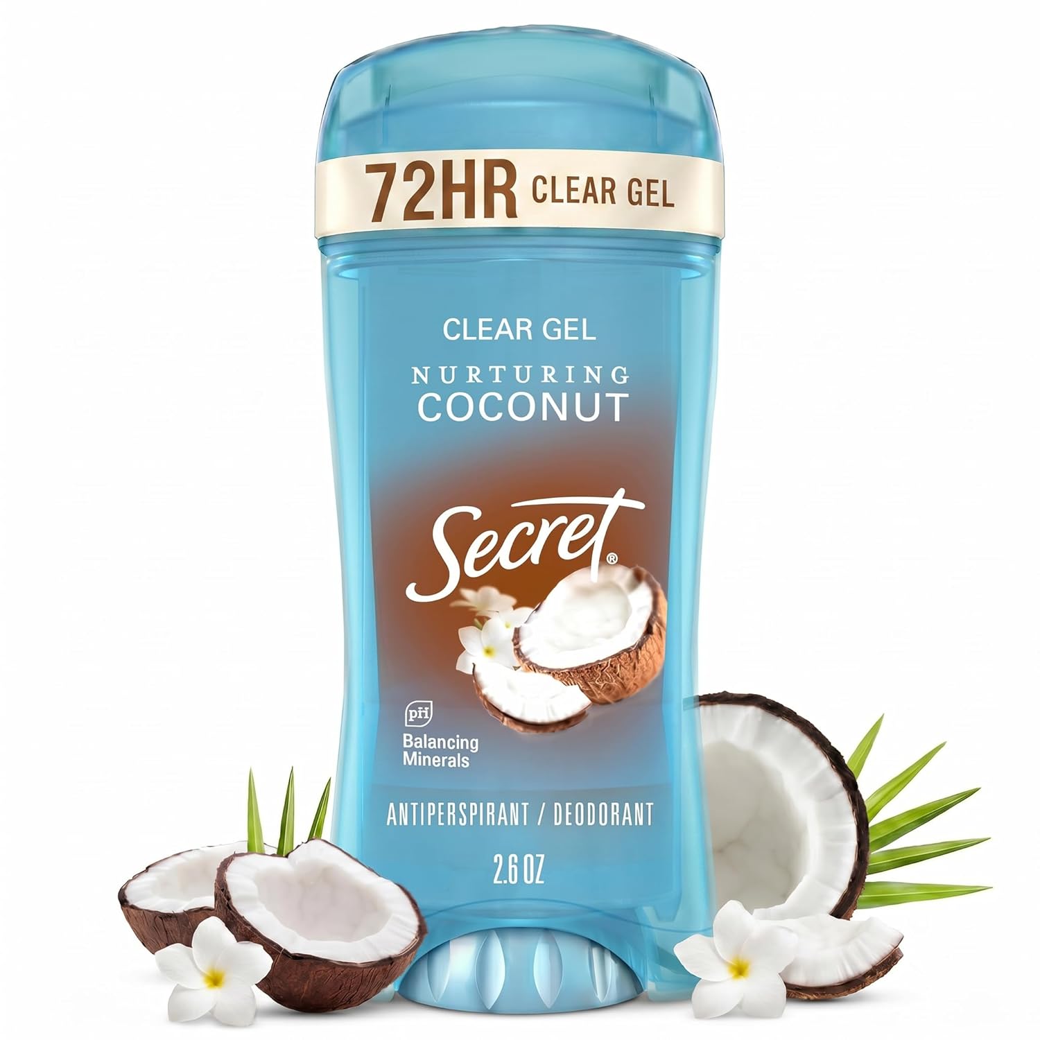 Secret Fresh Antiperspirant: 72hr Coconut Scented Sweat Protection Secret Fresh Antiperspirant Deodorant for Women, 72hr Breathable Sweat & Odor Protection, Instant Freshness & Gentle, PH Balancing Minerals, Clear Gel, Nurturing Coconut Scent, 2.6 oz