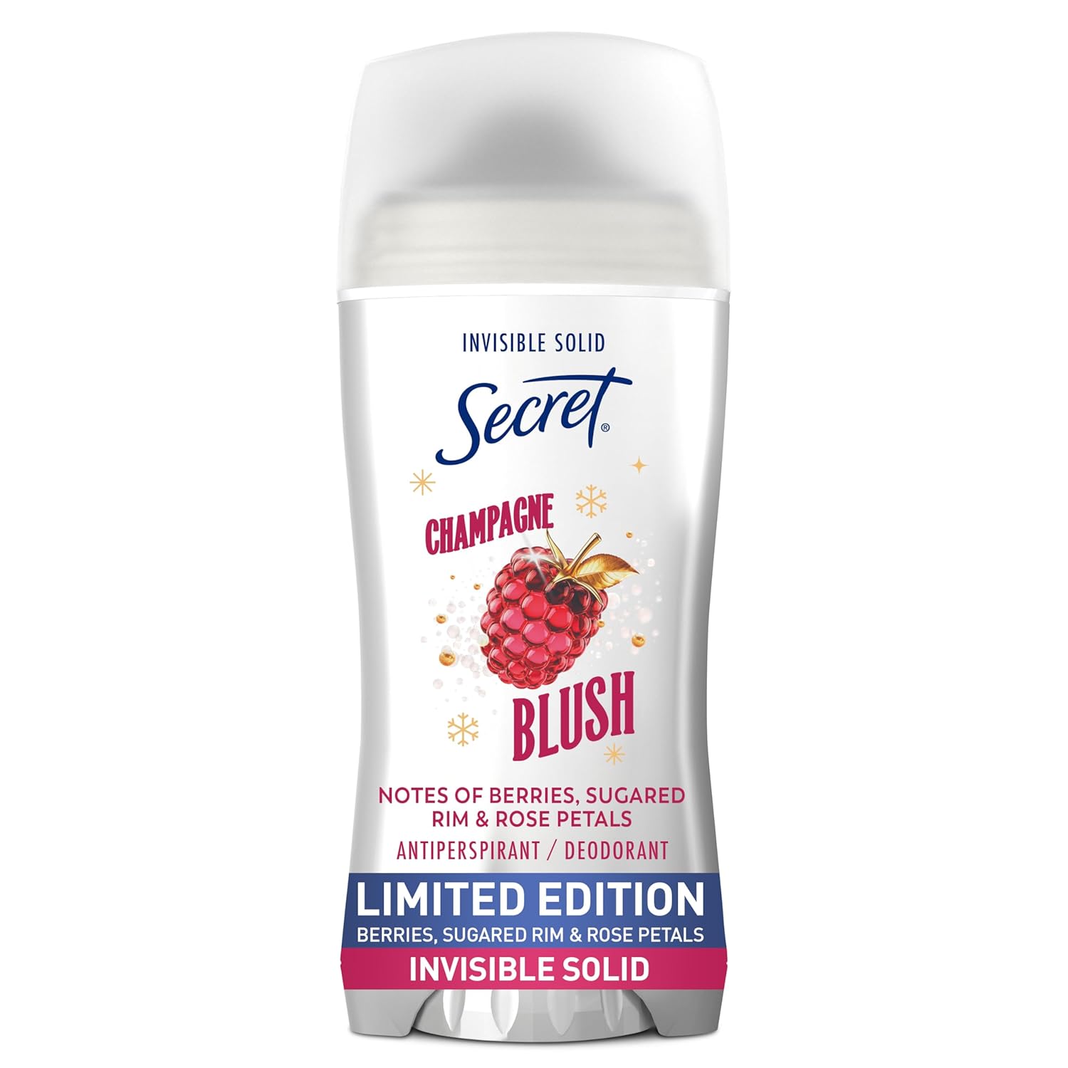 Secret Fresh Antiperspirant: 72hr Odor Protection, Champagne Blush Scent Secret Fresh Antiperspirant Deodorant for Women, 72hr Breathable Odor Protection with Pro-Hyaluronic Acid, Holiday Invisible Solid, Champagne Blush with Berries, Sugared Rim & Rose Petals Scent, 2.6oz