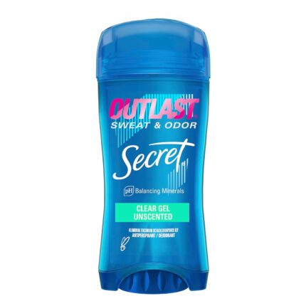 Secret Outlast Antiperspirant Deodorant for Women, Clear Gel, 72hr Sweat and Odor Protection, PH Balancing Minerals, Long Lasting Underarm Deodorant Gel, Unscented, 2.6 oz