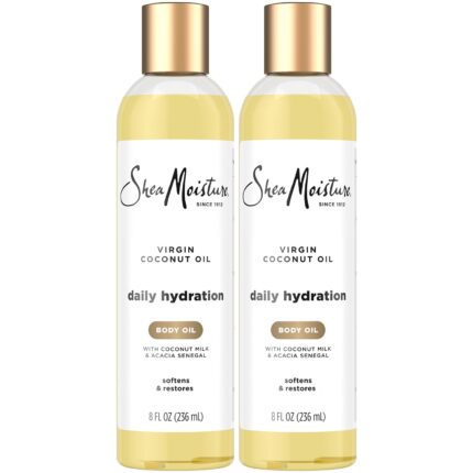 Shea Moisture Body Oil, Daily Hydration 2-Pack – Lightweight, Non-Greasy Moisturizer with 100% Extra Virgin Coconut Oil, Coconut Milk, and Acacia Senegal, 8 Oz Ea