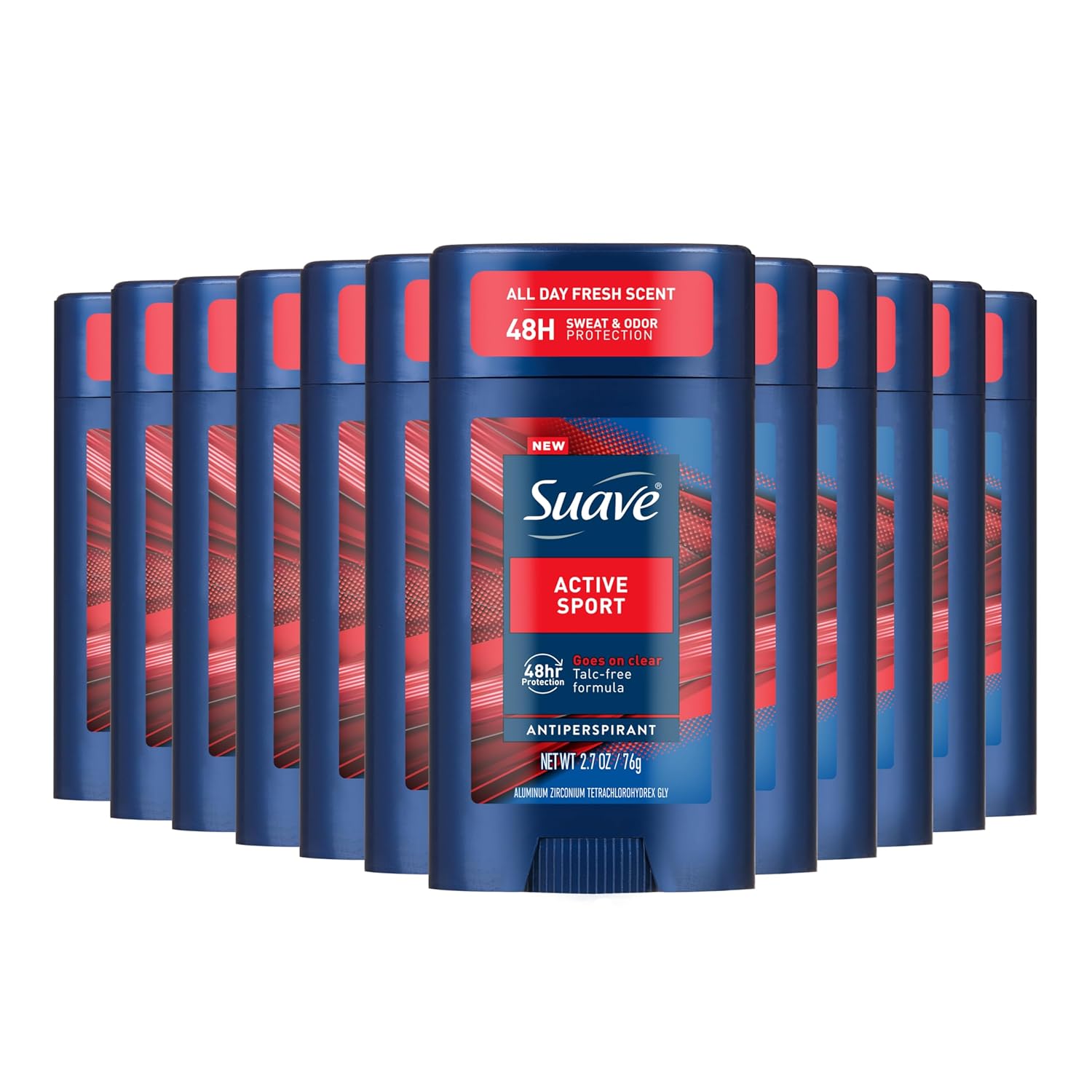 Suave Men's Deodorant: Bergamot & Wood, 48HR Protection, 12 Pack Suave Active Sport Men’s Antiperspirant Deodorant, All Day Bergamot & Wood Scent, for 48hr Odor & Wetness Protection, 2.7oz, 12 Pack