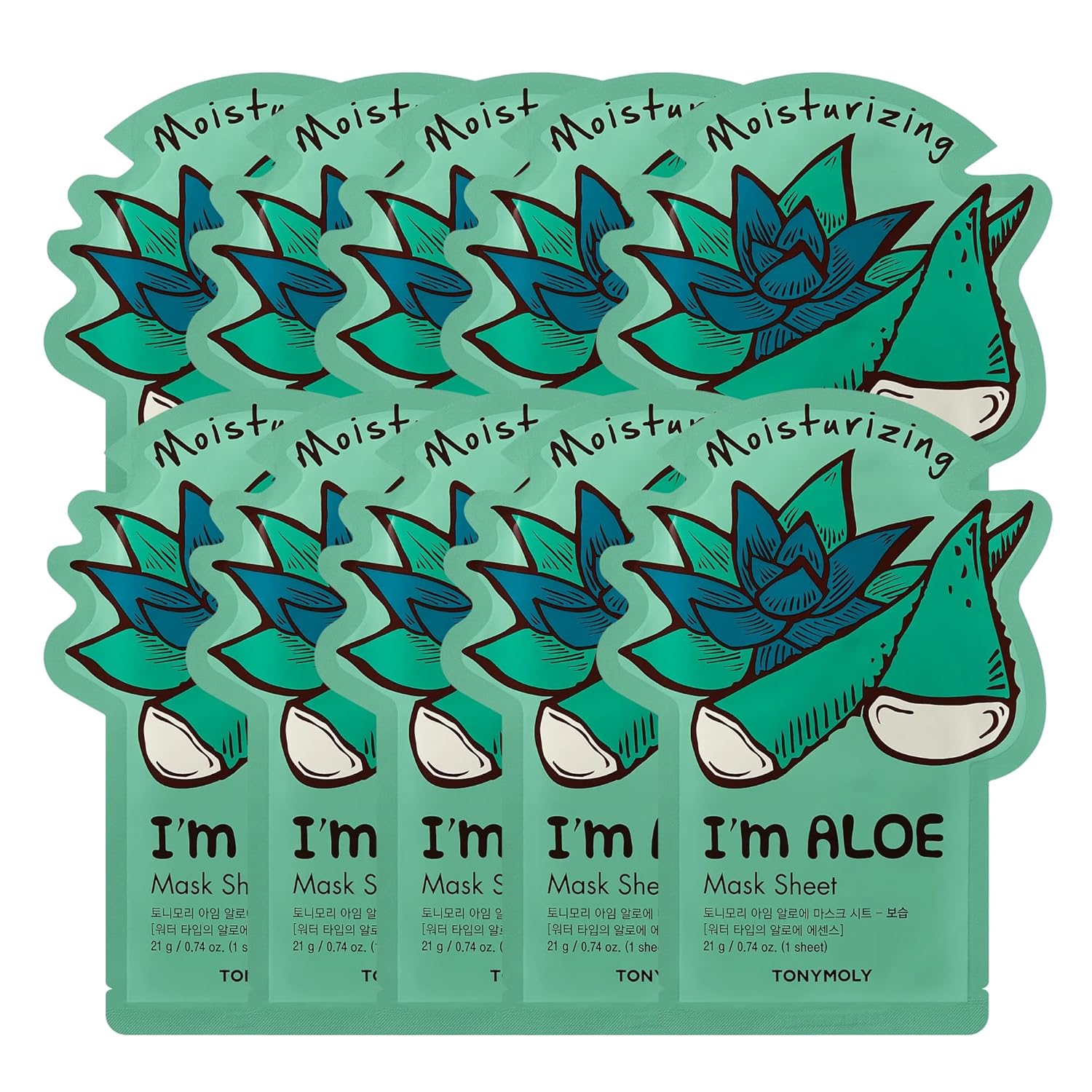 TONYMOLY Aloe Sheet Mask 10-Pack for Hydration & Nourishment TONYMOLY I’m Aloe Sheet Mask 10-Pack – Korean Skincare Face Masks for Hydrating, Moisturizing & Vitamin-Infused Care – Soothes, Refreshes & Nourishes Skin