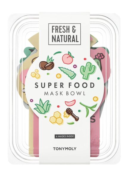 TONYMOLY Super Food Mask Bowl – Korean Skincare Sheet Face Mask Set for Hydrating, Replenishing & Revitalizing Tired Skin – Nourishing Facial Treatment with Superfood Ingredients, 0.74 oz