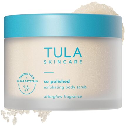 TULA Skin Care So Polished Exfoliating Body Scrub - Gently Exfoliates with Prebiotics, Coconut Oil, and Sugar for Reviving Exfoliation and Glow, 0.44 lb