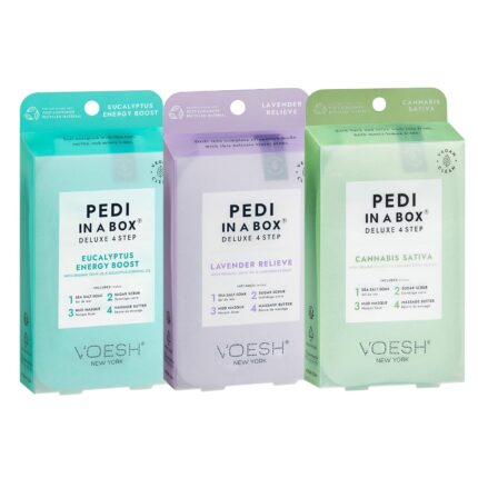 VOESH Pedi in a Box 4 Step Herb Trio - 3 Pack of Lavender Relieve, Eucalyptus Energy Boost & Herb Seed Oil Pedis, Spa Pedicure Kit, At-Home Pedicure