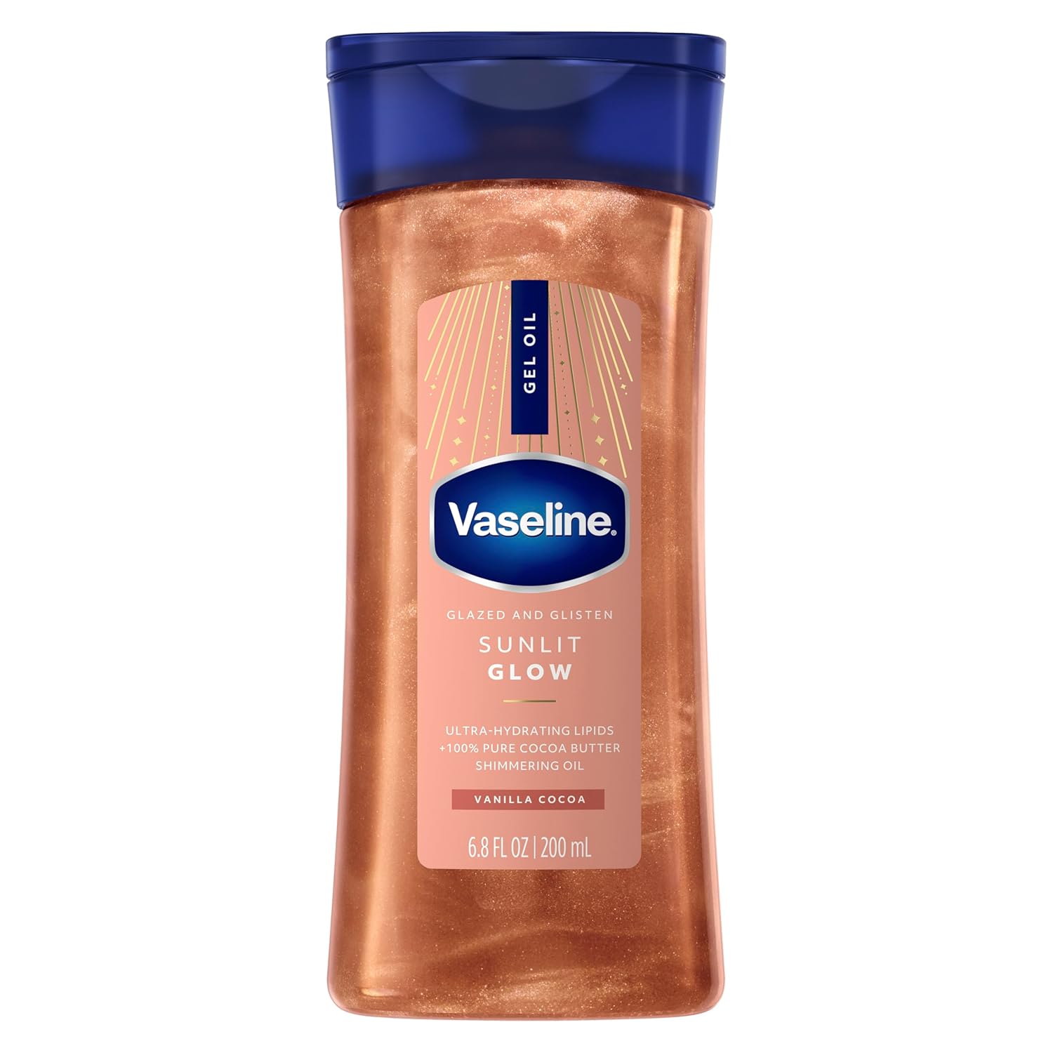 Vaseline Sunlit Glow Body Gel Oil: Vanilla Cocoa Shimmer Vaseline Glazed and Glisten Sunlit Glow Body Gel Oil Vanilla Cocoa Shimmering with Ultra-Hydrating Lipids and 100% Pure Cocoa Butter, 6.8 Oz