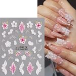 5PCS 5D Floral Nail Art Stickers: Pink White Butterflies - Image 3