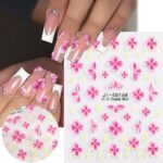 5PCS 5D Floral Nail Art Stickers: Pink White Butterflies - Image 4