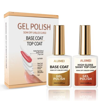 18ml Base Coat & Top Coat Gel Nail Polish Set - Long-Lasting UV/LED Cured, Chip-Resistant, High-Gloss Top Coat + Adhesive Base Coat for Gel Nails (2 Bottles)