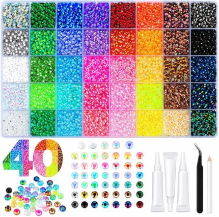 40000Pcs 40 Colors Jelly Rhinestones for Bedazzling,Mix Colors Bedazzling Kit with Rhinestones,3MM SS10 Colorful Resin Flatback Gems kit with Complete Tools for Crafting, Nail Art, Shoes, Books