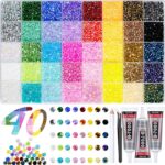 50000+Pcs Resin Jelly Rhinestones for Bedazzling Kit, 3mm Multicolor Flat Back Gems Bedazzler Kit with 3Pcs 10ml B7000 Jewelry Glue, Colorful Bulk Jewels for Diamond Nail Art