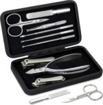9 in 1 Professional Manicure Pedicure Set, Premium Stainless Steel Nail Clipper Grooming Tools with Magnetic Leather Travel Case, Portable Nail Kit Gift for Men & Women(Black)