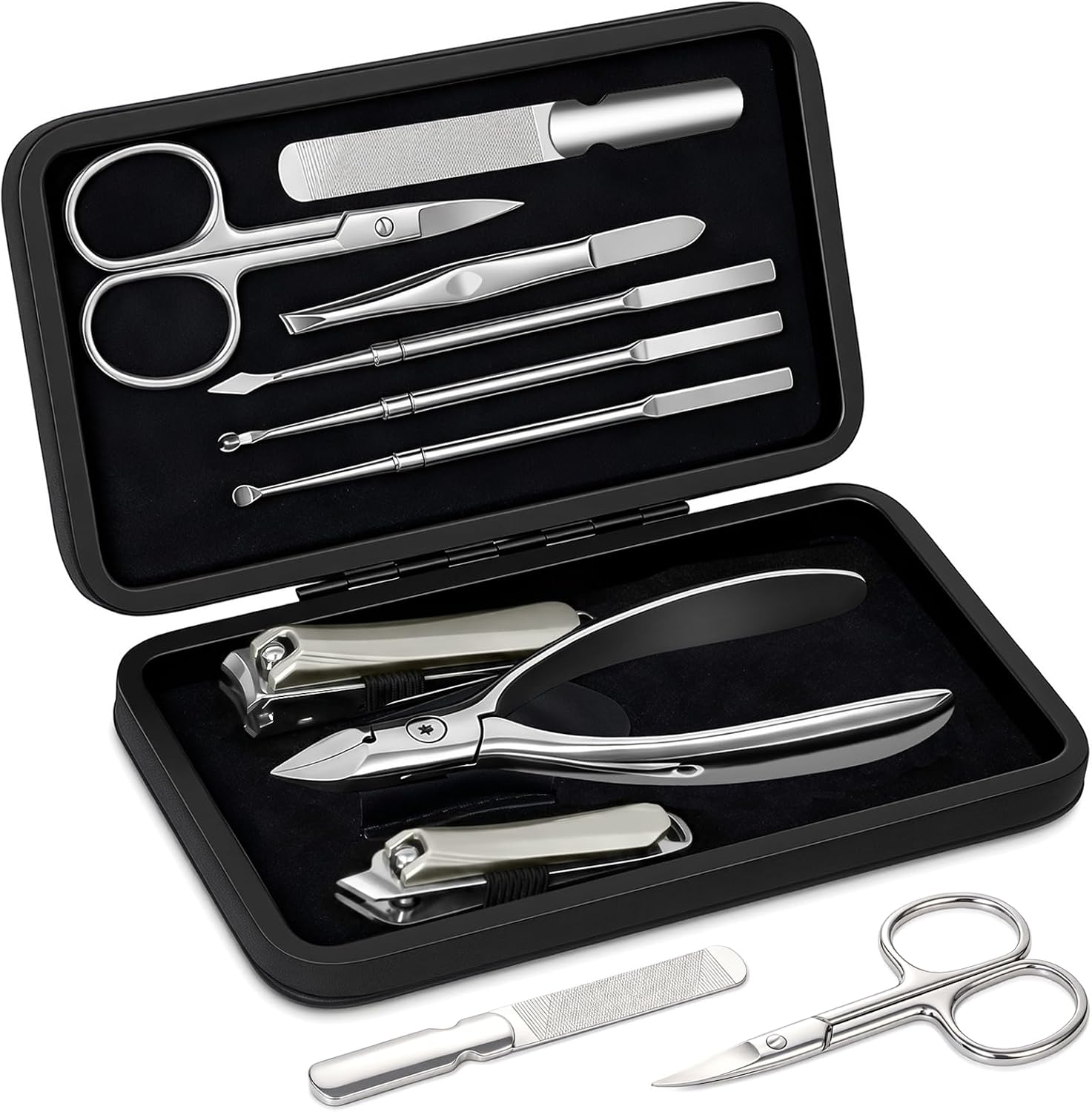 9-in-1 Professional Manicure Pedicure Set with Magnetic Case 9 in 1 Professional Manicure Pedicure Set, Premium Stainless Steel Nail Clipper Grooming Tools with Magnetic Leather Travel Case, Portable Nail Kit Gift for Men & Women(Black)