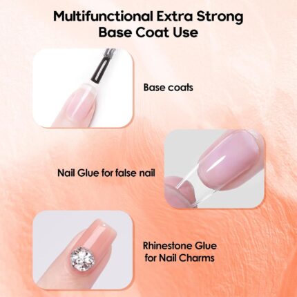 ADHERE Ultra Strong Base Coat for Nail Charms & Press on Nails, 15ml Long-Lasting Gel Polish, Soak Off LED Lamp UV Clear Foundation for Salon & DIY Art Design Manicure