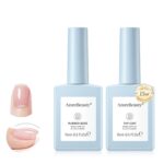 AZUREBEAUTY 15ml Rubber Base Gel Polish and No Wipe Top Coat Set, Builder Base Coat and Ultra Shine Top Self Leveling Apex Building Nail Strengthener, Long Lasting for Thin Weak Brittle Nails